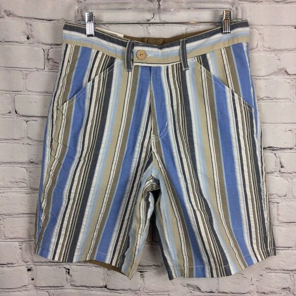 Old Navy Men’s Shorts Size 29 Reversible Khaki & Blue Striped Beach Pool Outdoor - Picture 2 of 7